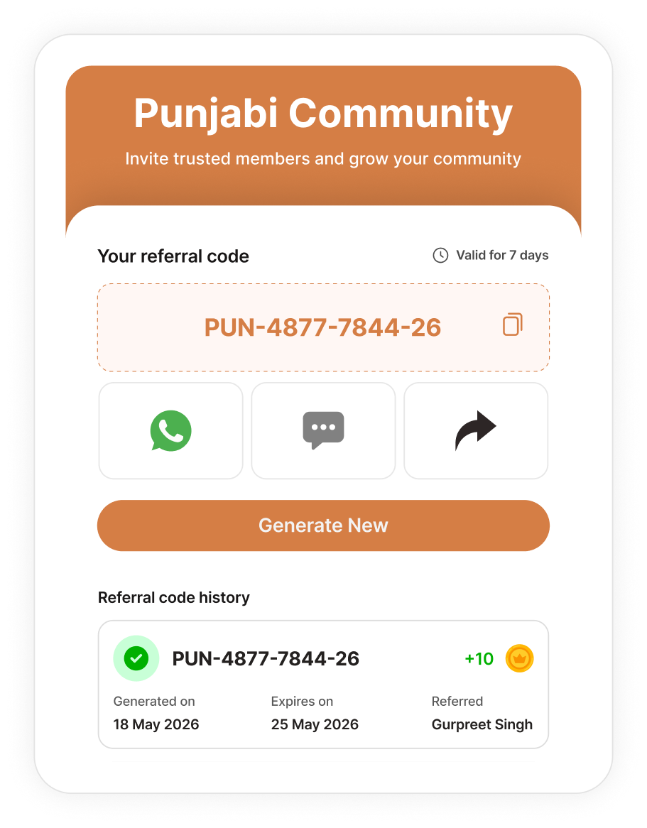 Punjabi Community referral code card