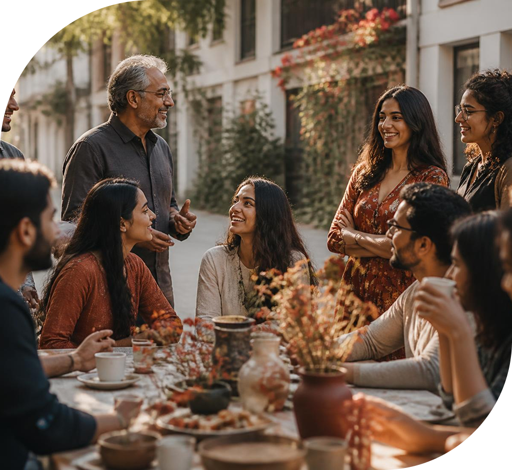 A community gathered around a table together
